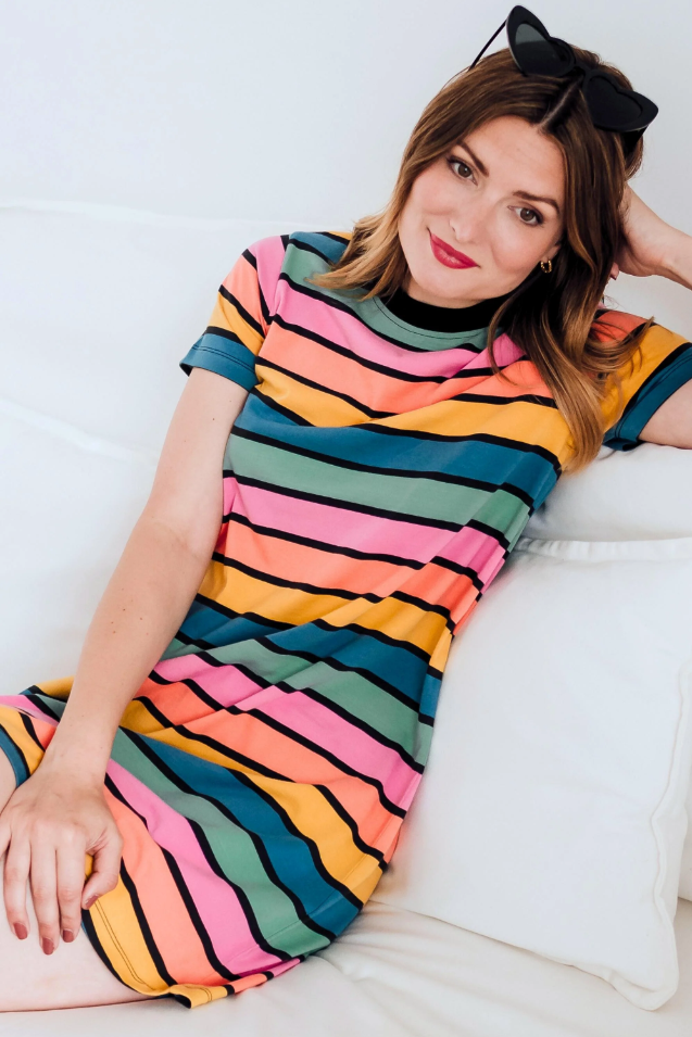 SIA T SHIRT DRESS IN MULTI BEACH HUT STRIPES