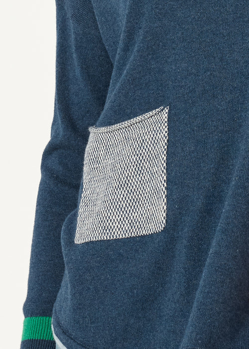 BIRDSEYE TRIM JUMPER IN DENIM