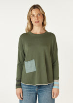 BIRDSEYE TRIM JUMPER IN OLIVE