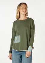 BIRDSEYE TRIM JUMPER IN OLIVE