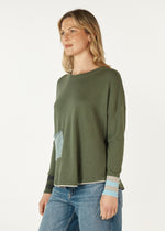 BIRDSEYE TRIM JUMPER IN OLIVE