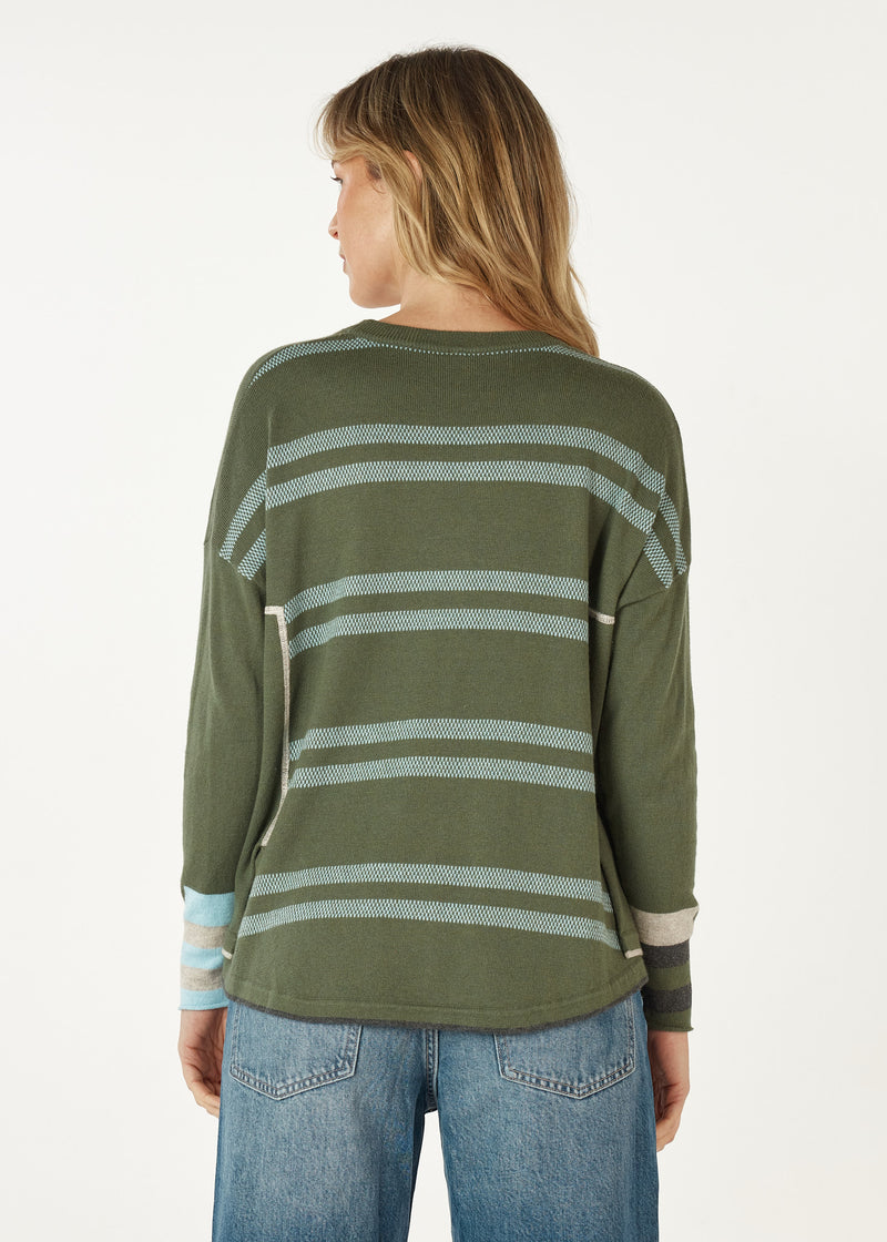 BIRDSEYE TRIM JUMPER IN OLIVE