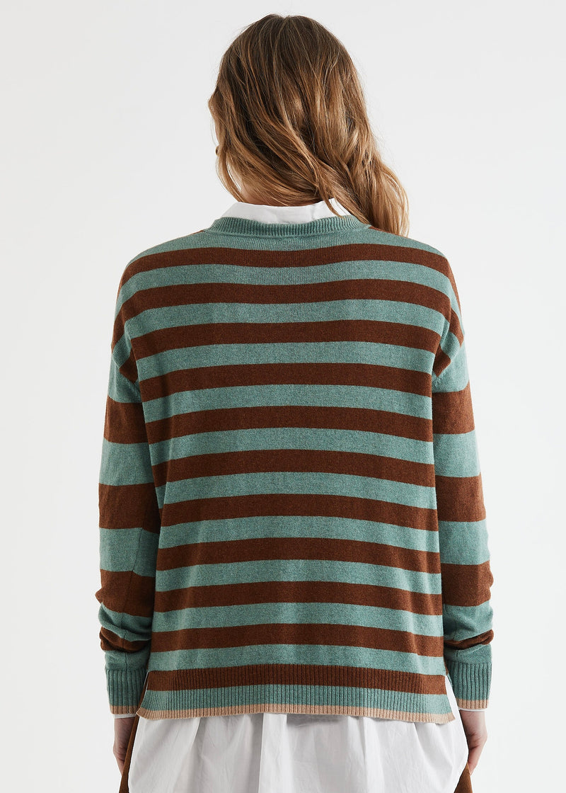 BLOCK STRIPE CREW IN MOSS