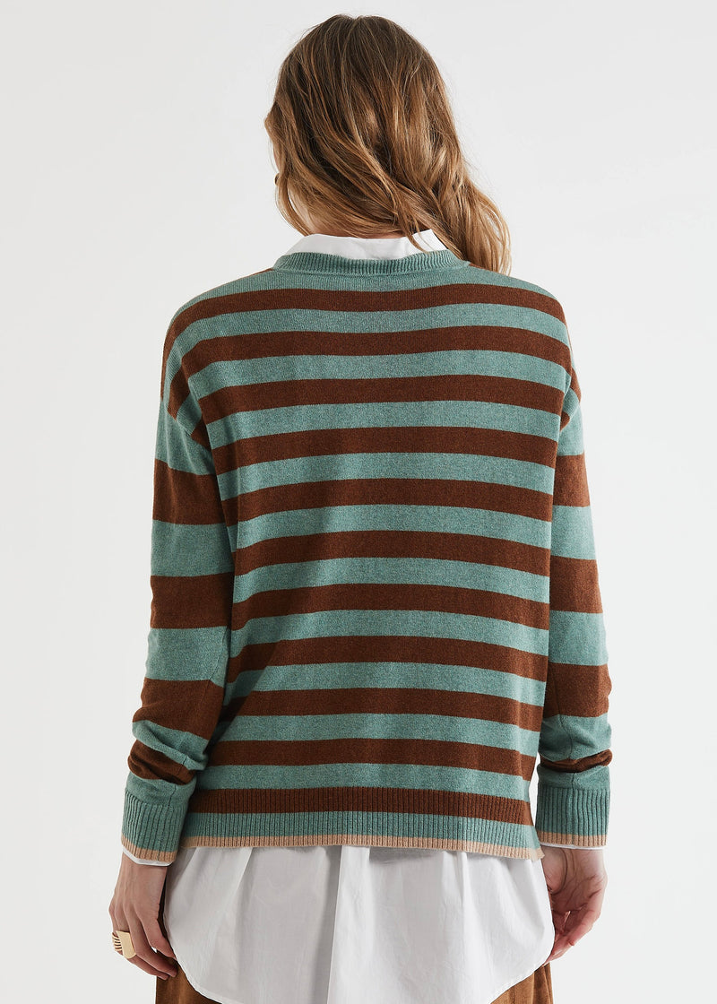 BLOCK STRIPE CREW IN MOSS