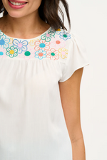 BROOK TUNIC TOP IN OFF-WHITE, RAINBOW FLOWERS