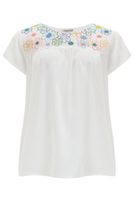 BROOK TUNIC TOP IN OFF-WHITE, RAINBOW FLOWERS