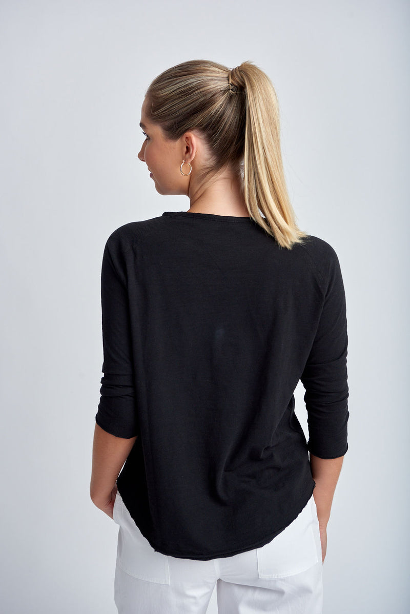 3/4 SLEEVE RAGLAN TEE - BLACK