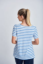 STRIPE CREW NECK TEE - WHITE/DEEP BLUE