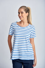 STRIPE CREW NECK TEE - WHITE/DEEP BLUE