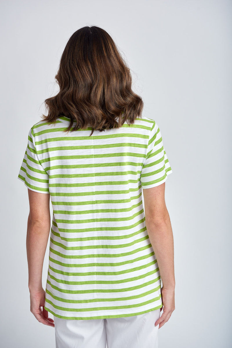 STRIPE CREW NECK TEE - WHITE/GREENERY