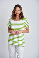 STRIPE CREW NECK TEE - WHITE/GREENERY