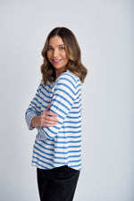 STRIPE 3/4 SLEEVE RAGLAN TEE - WHITE/DEEP BLUE