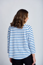 STRIPE 3/4 SLEEVE RAGLAN TEE - WHITE/DEEP BLUE