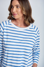 STRIPE 3/4 SLEEVE RAGLAN TEE - WHITE/DEEP BLUE