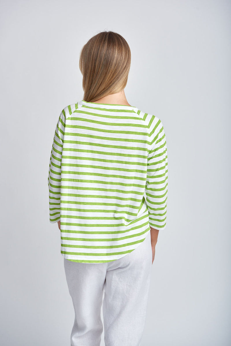 STRIPE 3/4 SLEEVE RAGLAN TEE - WHITE/GREENERY