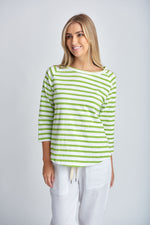 STRIPE 3/4 SLEEVE RAGLAN TEE - WHITE/GREENERY