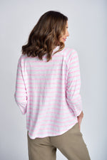 STRIPE 3/4 SLEEVE RAGLAN TEE - WHITE/LOLLY PINK