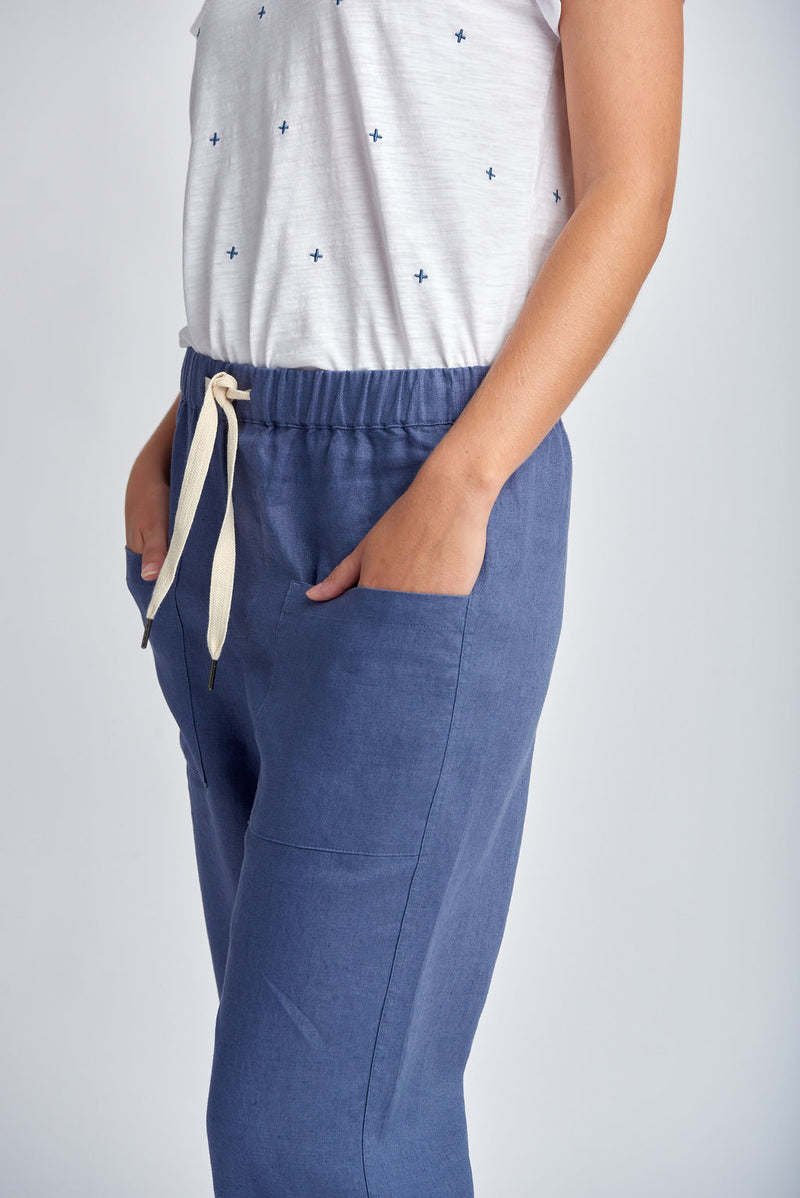 CASUAL LINEN POCKET PANT - DENIM