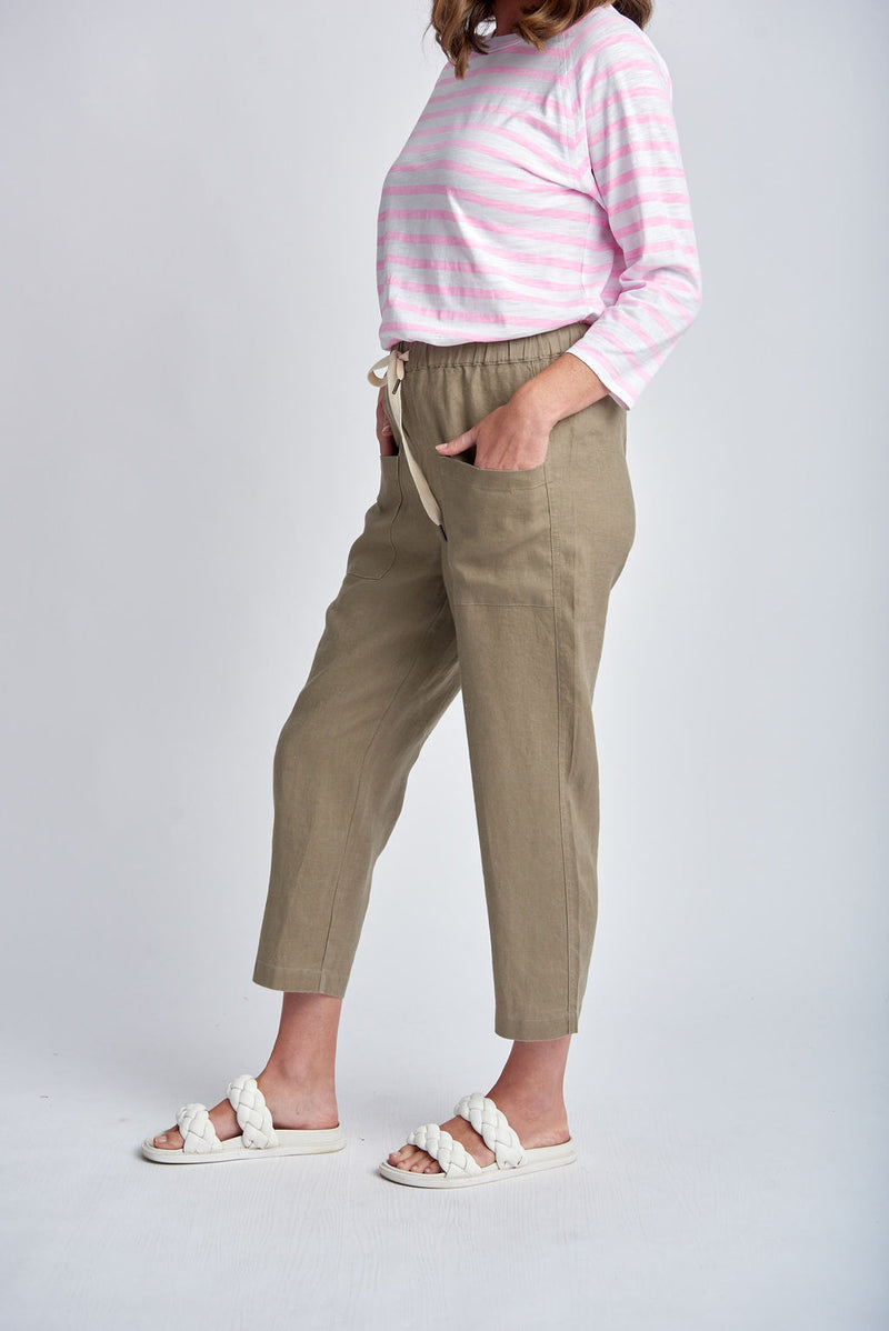 CASUAL LINEN POCKET PANT - TWIG