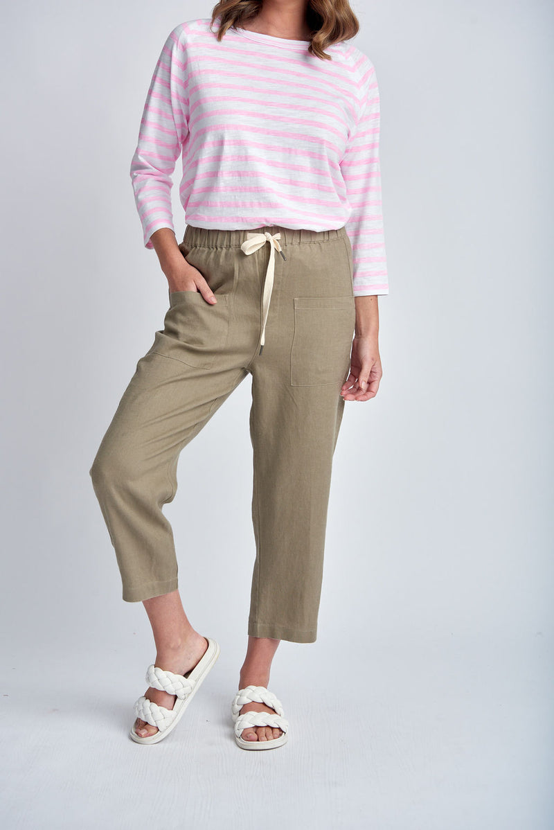 CASUAL LINEN POCKET PANT - TWIG