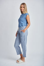 RELAXED DRAWSTRING PANT - BLUE/WHITE