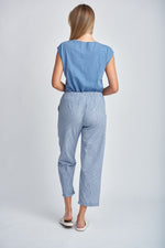 RELAXED DRAWSTRING PANT - BLUE/WHITE