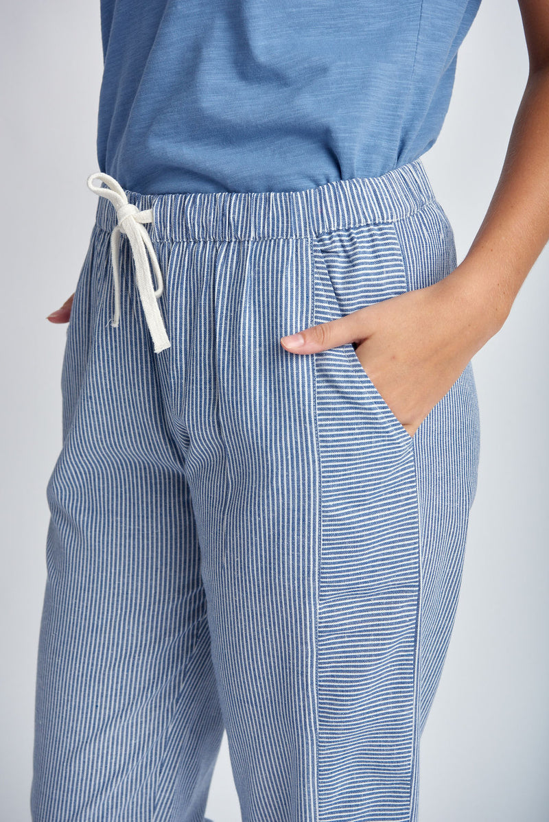 RELAXED DRAWSTRING PANT - BLUE/WHITE