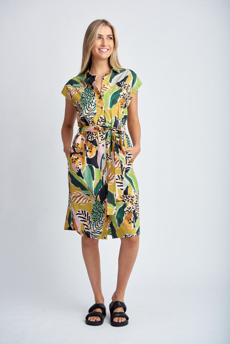 SHIRT DRESS WITH BELT - JUNGLE PRINT