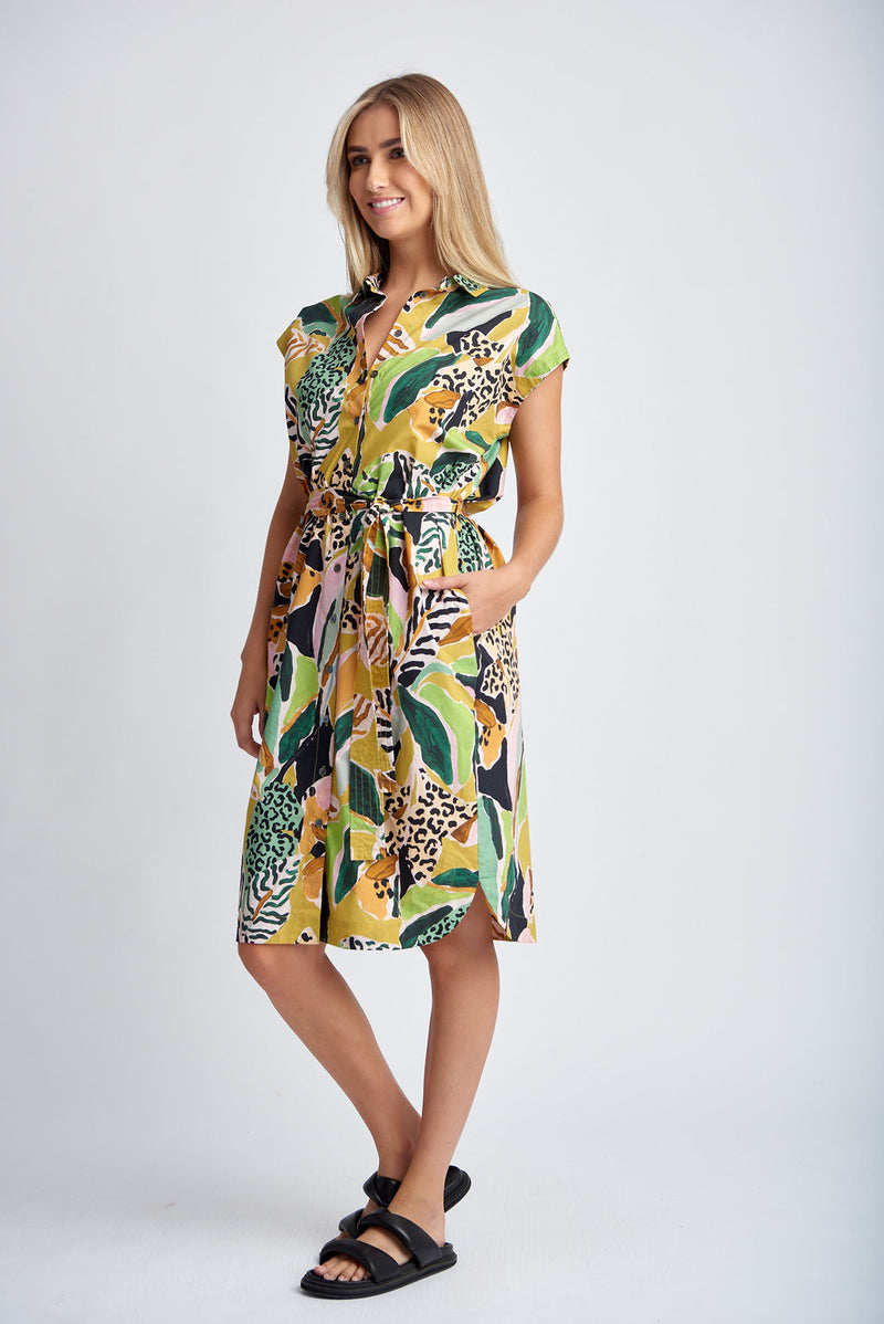 SHIRT DRESS WITH BELT - JUNGLE PRINT