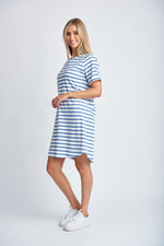 STRIPE RAGLAN SLEEVE DRESS - WHITE/DEEP BLUE