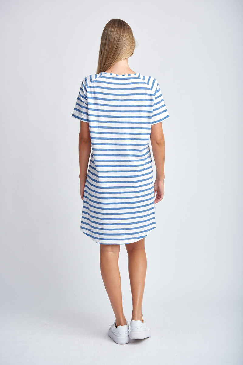 STRIPE RAGLAN SLEEVE DRESS - WHITE/DEEP BLUE