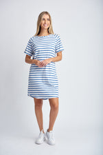 STRIPE RAGLAN SLEEVE DRESS - WHITE/DEEP BLUE