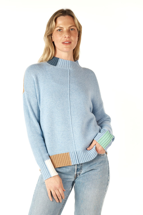 COLOUR BLOCK TRIM JUMPER IN MIST