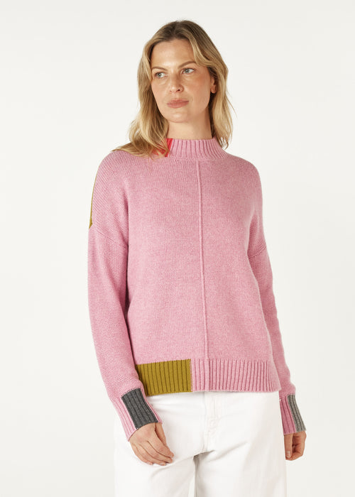 COLOUR BLOCK TRIM JUMPER IN PARFAIT