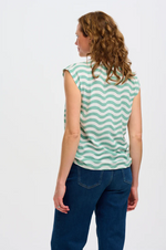 CHRISSY RELAXED TANK T-SHIRT IN OFF-WHITE/SEA GREEN, WAVY STRIPES