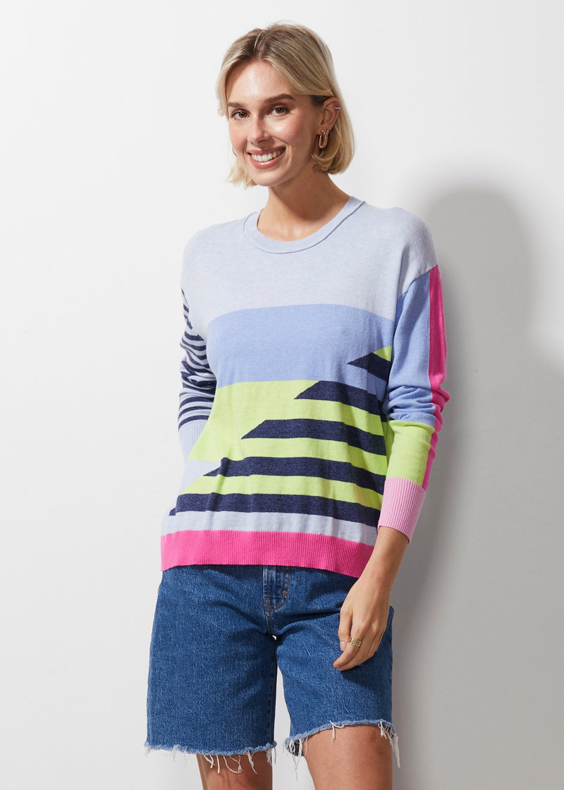 DIAGONAL STRIPE JUMPER IN SKY