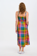 DENALI MIDI SHIRRED SUNDRESS IN MULTI, SUMMER RAINBOW CHECK