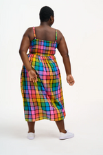 DENALI MIDI SHIRRED SUNDRESS IN MULTI, SUMMER RAINBOW CHECK