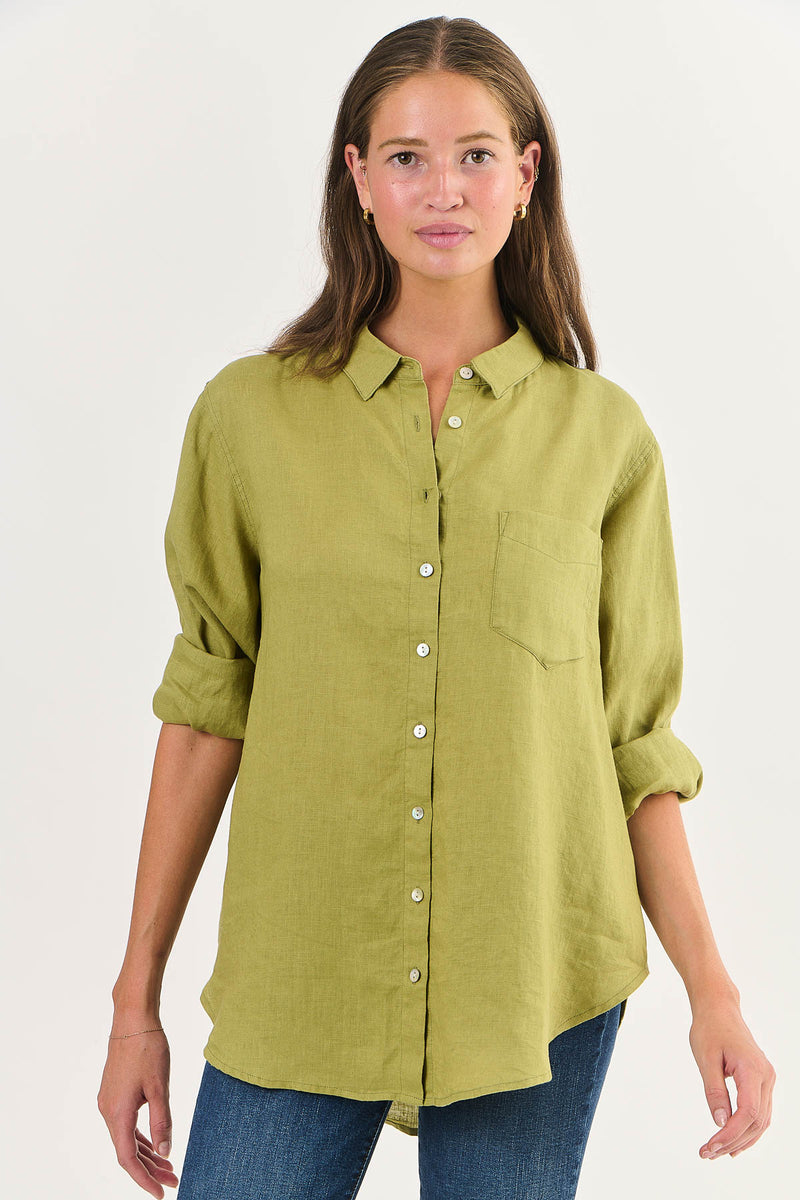 LINEN BOYFRIEND SHIRT IN OLIVE