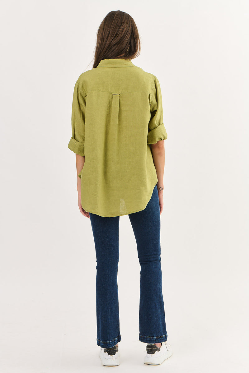 LINEN BOYFRIEND SHIRT IN OLIVE