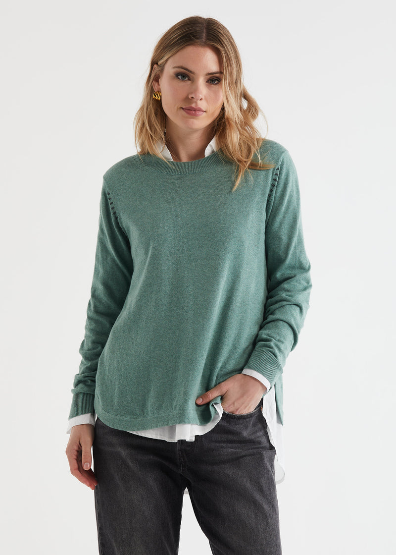 ESSENTIAL SHIRT BOTTOM KNIT IN MOSS