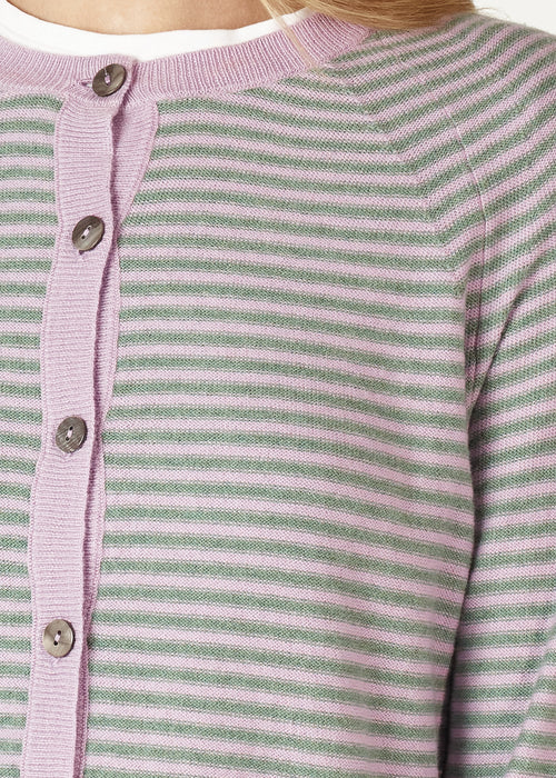 ESSENTIAL STRIPE CARDI IN LILAC