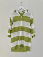 BEACH LINEN DRESS: BIG STRIPE AVOCADO