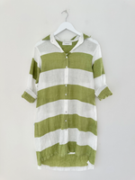 BEACH LINEN DRESS: BIG STRIPE AVOCADO