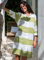 BEACH LINEN DRESS: BIG STRIPE AVOCADO