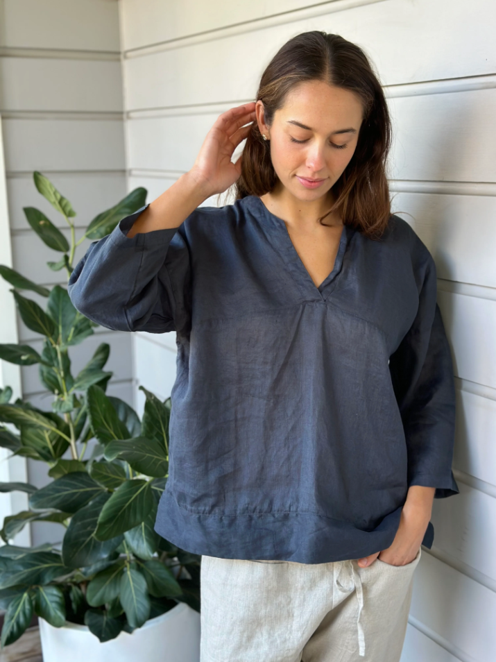 FRANCIS LINEN TOP: CHARCOAL