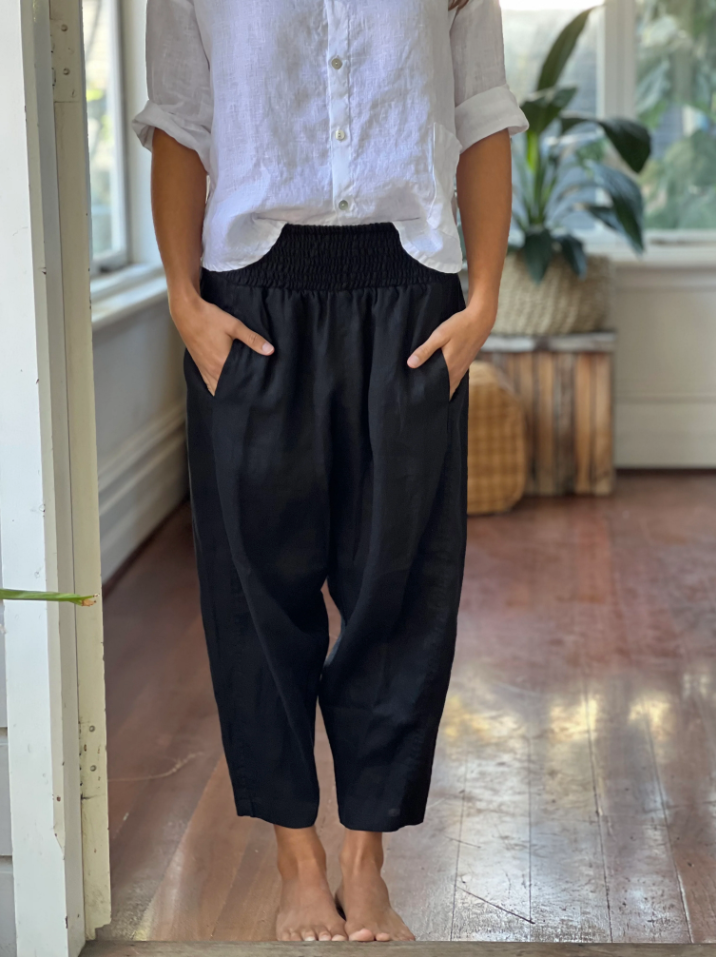 FRANKIE LINEN PANT: BLACK