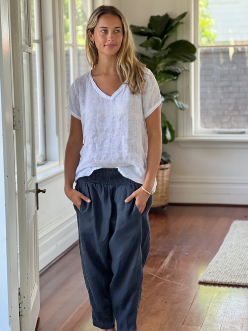 FRANKIE LINEN PANT: CHARCOAL