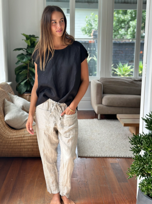 JESSIE LINEN PANT: ALMOND