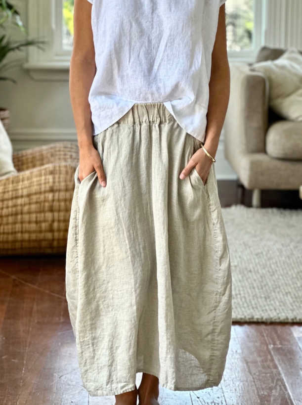 LANA LINEN SKIRT: ALMOND